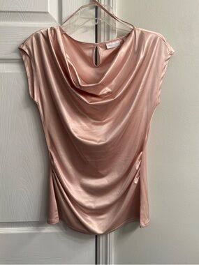 New York & Company Satin Drape Neck Blouse in Rose Gold